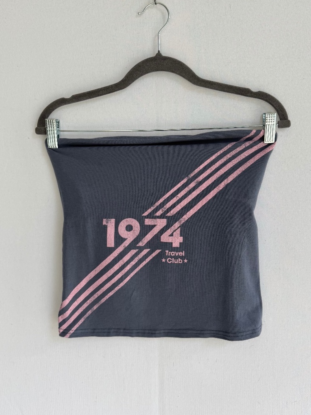 VINYL ICONS Women’s Large 1974 Travel Club Retro Blue & Pink Cropped Tube Top